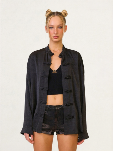 SMFK | Silk Mandarin Collar Loose Female Blouse