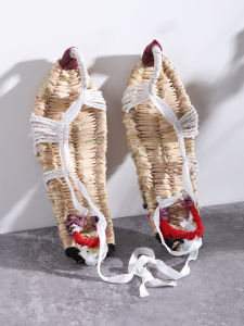 Handwoven Natural Rattan Straw Sandals Mens Summer Traditional Red Army Retro Breathable Linen Slippers Open-Toe Flat Heel