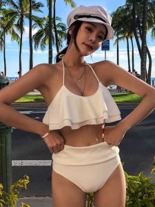 Bộ Đồ Bơi Hai Mảnh Màu Trắng Gợi Cảm Dành Cho Nữ Có Viền Hoa Cỏ Quần Đùi Quần Lót Đồ Bơi Lội Đồ Thể Thao