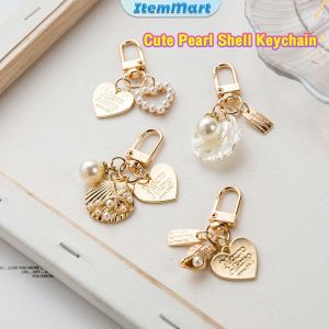 Item Cute Pearl Shell Keychain For Girl Creative Small Gifts Ins Metal Jewelry Pearl Pendant Ladies Fashion Accessories