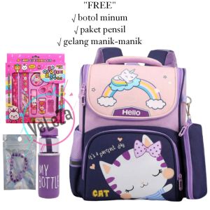 Tas sekolah anak perempuan TK SD model CAT ME free gift botol minum paket pinsil dan gelang manik-manik tas sekolah anak tas anak