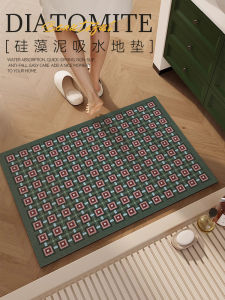 Retro Green Floral Tile Bathroom Mat Anti-Slip Absorbent Foot Rug Silicon Dendroid Toilet Washing Room Carpet Home Decor