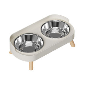 Double Pet Food Water Bowls Non-Slip Cat Bowl Stainless Steel Raised Cat Food Bowls with Stand Anti-splash Dog Bowl Pet Supplies