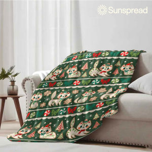 Beast Kingdom | Christmas Cat Stripe Print Soft Warm Flannel Blanket Lightweight Cozy Christmas Halloween Home Decor Room