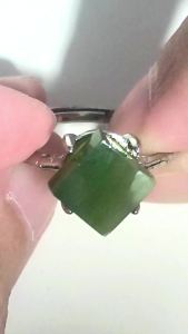 square dark green serpentine jade crystal ring