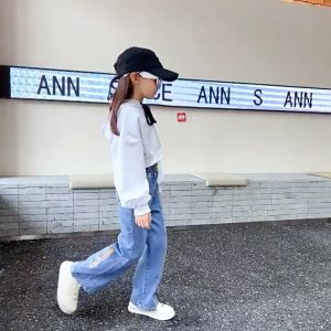 Fashion Spring 5-12 Years Kid Jeans Casual Loose High Waist Wide Leg Girls Long Pants