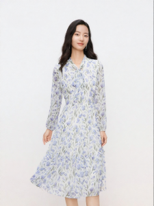 Koradior | Spring New Floral Print Tied Neck Midi Dress