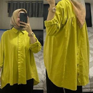 Atasan Kemeja wanita Korea Oversize Linen Shirt Polos