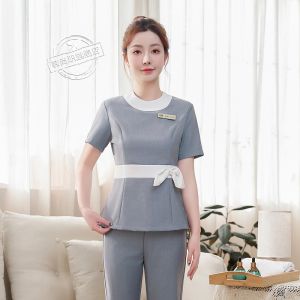 Womens Short Sleeve Work Uniforms Breathable Beauty Salon Summer Fashion High End Health Care Center Front Desk Receptionist