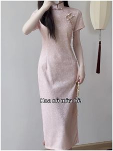 Sườn xám Phong Cách Mới 2025 Màu Hồng