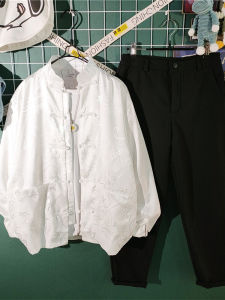 เสื้อเชิ้ตแจ็คการ์ดคอตั้งสำหรับผู้ชายเสื้อตัวนอกแขนยาวสไตล์ราชวงศ์ถังสไตล์จีนสำหรับฤดูใบไม้ผลิและฤดูใบไม้ร่วงเสื้อเชิ้ตกระดุมจีนแบบใหม่ชุดฮั่นฝูสำหรับผู้ชายและผู้หญิงสไตล์จีน