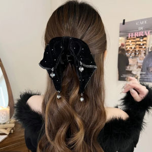 คลิปหนีบผมรูปผีเสื้อสไตล์ฝรั่งเศส ติดผมแบบมีหางปลาสีดำ ผ้ากำมะหยี่ ประดับผมแบบหรูหรา คลิปหนีบผม 30-39.99 ดอลลาร์