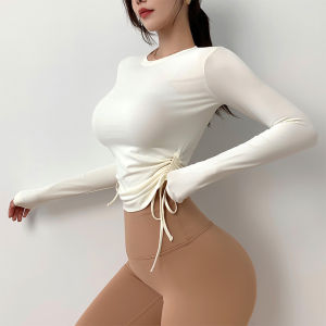 เสื้อยืดแขนยาวสำหรับโยคะสำหรับผู้หญิง ทรงสลิมฟิต ยืดหยุ่นสูง แห้งเร็ว เสื้อออกกำลังกายสำหรับฝึกโยคะ วิ่ง ฟุตบอล บาสเก็ตบอล