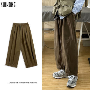 YAZHINIAO   quần Quần Retro nam dáng rộng thường ngày Thắt lưng co giãn quần áo màu trơn thời trang đơn giản quần áo màu mỏng rộng đa năng mỏng mỏng chống mài mòn