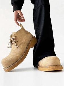 Cleanfit Mickey round Toe Martin Boots Men Winter Large Head Work Boots British Style Fawn Leather Derby Shoes PU Lining Rubber Outsole