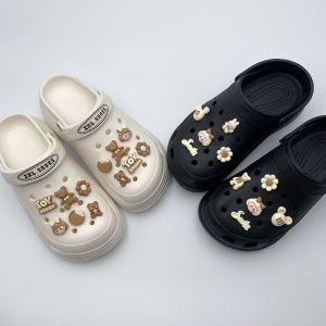 Shoes Charms Resin Bear Biscuit DIY Detachable Shoe Buckle Set Clogs Decoration for Hole Rubber Clogs