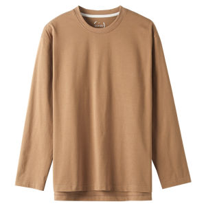 Kuyiou/Back Sunset Print 260G Heavy Weight Long-Staple Cotton Drop Shoulder Loose round Neck Long Sleeves T-shirt for Men