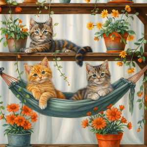Huacan DIY Diamond Painting Cats Daisy Diamond Embroidery Animal Flower Complete Kit Decorative Paintings