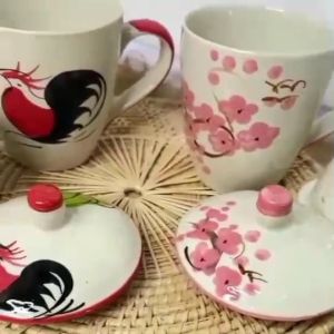 แก้วเซรามิค 300 ml.แถม ที่กรองชา แก้วมีฝาปิด แก้วชา เก็บความร้อนได้ เข้าไมโครเวฟได้