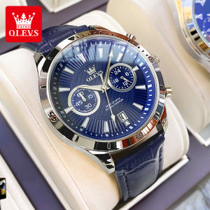 OLEVS นาฬิกาสำหรับผู้ชายแบรนด์ดั้งเดิมกันน้ำนาฬิกาผู้ชายหนังหน้าปัดเรืองแสงมัลติฟังก์ชั่นธุรกิจแฟชั่น