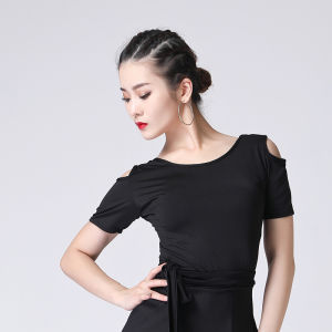 Adult Womens Latin Dance Top Spring Summer New Style Fall Winter Modern Dance Social Dancing Long Sleeve round Neck Fitness Apparel