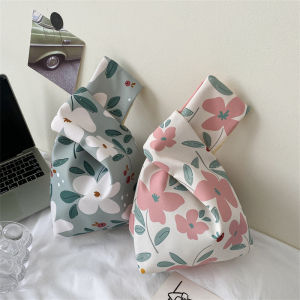 Korean Style Handbag Printed Simple Grapefruit Knot Handle Bag Mobile Phone Key Wrist Bag Women Storage Bag Soft Nylon Material