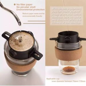 Set 2 bộ lọc cà phê bằng thép không gỉ 304 bộ lọc cà phê hai lớp lọc mịn không cần giấy lọc có tay cầm có thể gập lại
