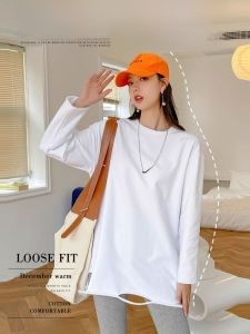 miiow | White Fleece-Lined Base Shirt Womens Loose Long Sleeve Spring Autumn Winter Casual Style Inner Wear Outerwear Versatile Top