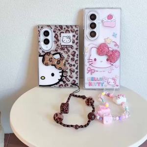 Sanrio | Ốp Lưng Chống Sốc Thiết Kế Hình Nơ Hello Kitty 3D Dành Cho Samsung Galaxy Z Fold 8/7/6/5/4 Có Dây Buộc Chống Trầy Xước Chống Bụi Chống Trượt
