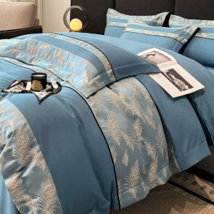 Luxurious 180 Thread Count Feather Embroidered Soft Bedding Set 4-Piece Bed Sheet Cover Duvet Quilt Pillowcase Bedding Accessories