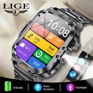 LIGE Flashlight watch AMOLED HD Screen Bluetooth Call Women Sports Fitness Tracker IP67 Waterproof Smartwatch Men Sports Watches