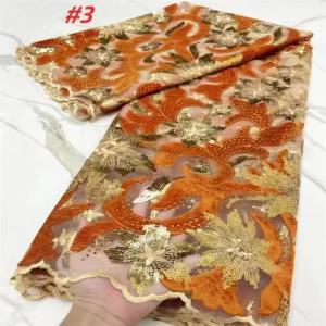 Vải Ren Nhung Châu Phi Cao Cấp Dành Cho Trang Phục Dự Tiệc Nữ Thêu Tay Nigeria Pháp Chất Liệu Cưới Thời Trang Phong Cách 2025