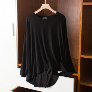 Áo Thun Modal Cổ Tròn Dài Tay Mỏng Mùa Hè Đầu Thu Cho Nữ Áo Lót Bên Trong Áo Khoác Ngoài Dáng Rộng Dài Vừa Phải Không Đều