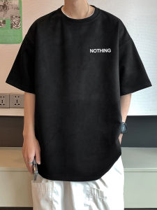 เสื้อยืดคอกลมแขนสั้นผ้าฝ้ายแท้สีดำ American Style สำหรับผู้ชาย ทรงหลวม แฟชั่นฤดูร้อน เสื้อผ้าทำงาน เสื้อผ้าทำงาน สไตล์ยูนิเซ็กซ์