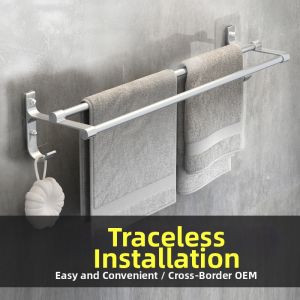 No-Drilling Bathroom Towel Holder Double Bar Space Aluminum Suction