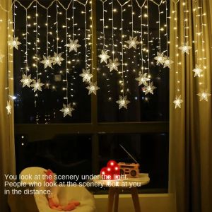 3.5M Christmas Snowflakes LED String Lights Flashing Fairy Curtain Lights Waterproof For Holiday Party Wedding Xmas Decoration