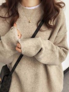 Korean Lazy Style Half High Collar Womens Sweater Autumn New Soft Loose Slimming Long Sleeve Overhead Top Warmth Emission