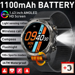 LIGE | Men Outdoor 1100mAh Battery Smart Watch 2026 New Military Flashlight 3ATM Waterproof Heart Rate Bluetooth Call Sports Bracelets
