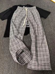 Quần Dài Nam Kẻ Caro Đen Trắng Phong Cách Mỹ Cổ Điển Mỏng Cao Cấp Mùa Hè Quần Thể Thao Quần Dài Ống Đứng Quần Dài Thường Ngày