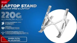 AOKI Laptop stand lipat full Aluminium yang Dapat Disesuaikan dengan 6 Sudut Ergonomis Portabel Kompatibel dengan MacBook HP Dell Lenovo dan Semua Notebook Lainnya