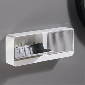 [Philippines Delivery] No Drill Soap Holder Organizer with Drain and Cover Wall Mounted Soap Rack Case Boxes Leak Proof