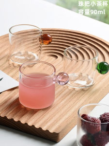 Mini Transparent Glass Cup with round Ball Handle Fruit Wine Cup Creative Nordic Style Antibacterial Glass Tea Cup for Everyone