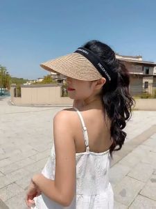 WE Topi Matahari Musim Panas Topi Pantai Wanita Jerami Jogging Knit Visor Lipat Anti UV Fashion Wanita Korea Import