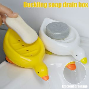 2Pcs Duck Shape Soap Box Cartoon Drainable Soap Holder Creative Water-free Storage Box Soap Container Bathroom Kitchen Accessories