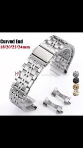 18mm 20mm 22mm 24mm Curved End Stainless Steel Watch Bracelet Men Metal Folding Buckle Watch Strap for Seiko for Omega Wristband