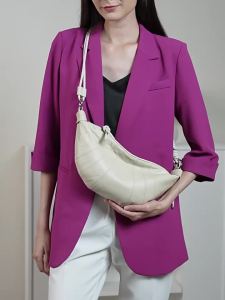 (Ac) Top Layer Cowhide Croissant Bag Genuine Leather Horn Bag Niche Design Korean Saddle Bag Fashion Versatile Shoulder Crossbody Bag