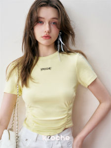 Kroche Clean Fit Short Sleeve T-Shirt Embossed Design Hollow Metal Tag Commute Style Korean Version Slimming Summer Top