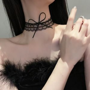 Black Lace Butterfly Knot Choker Necklace Womens Sweet Heart Style Fashion Jewelry Lockbone Chain Accessory Pendant Chain