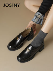 Josiny | Black English Style Thick Sole Loafers