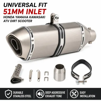 51mm Inlet Universal Racing Motorcycle Exhaust Muffler Fit For Honda Yamaha Kawasaki ATV Dirt Bike Scooter R1 R3 Z400